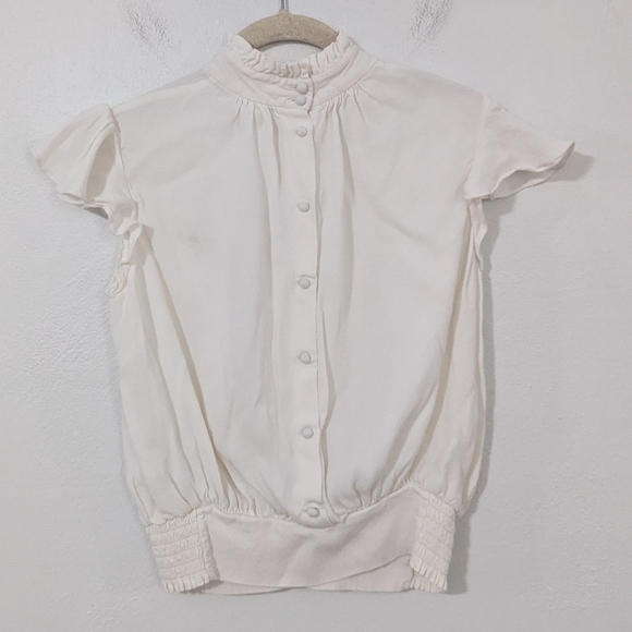 Frame Mock Neck Ruffle Sleeves White Blouse Button Back Ivory Size Small S - Picture 6 of 10